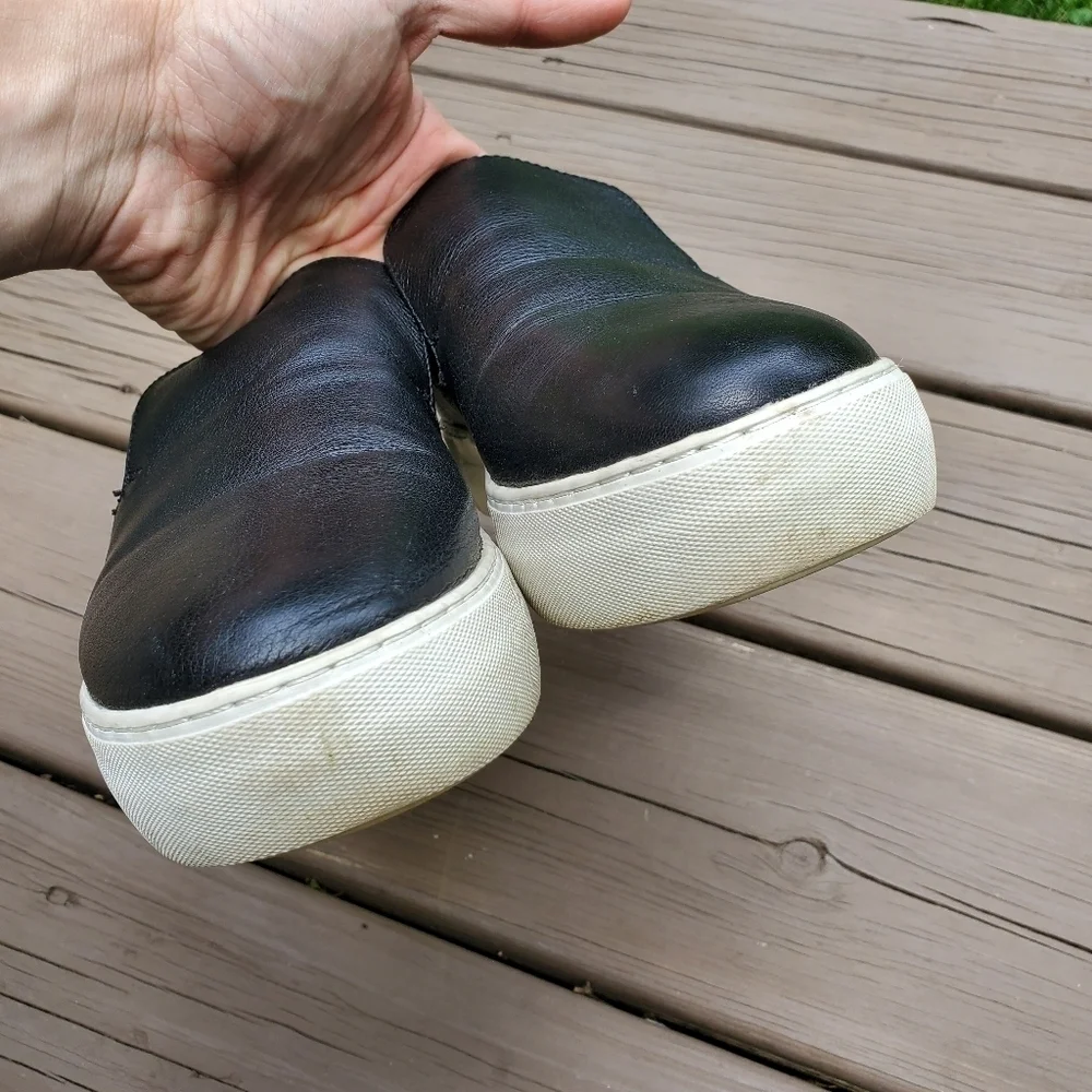Jslides Acer Black Leather Platform‎ Slip-On Sneaker Trainers Woman's 8